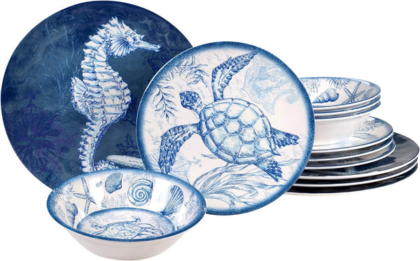 Certified International Oceanic - Juego de vajilla de melamina de 12 piezas