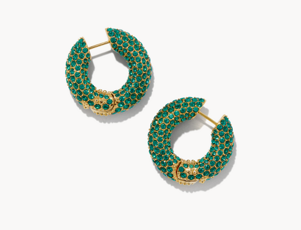 Mikki Gold Pave Hoop Earrings in Green Crystal