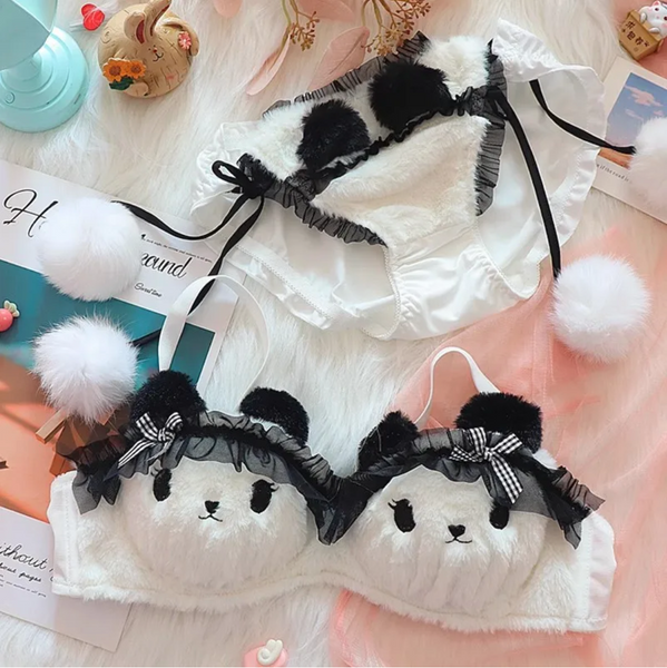 fuzzy panda lingerie set