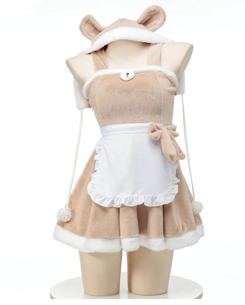 Teddy Maid Fuzzy Hooded Cosplay Dress