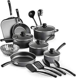 TRAMONTINA - Batería de Cocina Primaware, Aluminio, Antiadherente, Incluye 18 Piezas, Color Negro